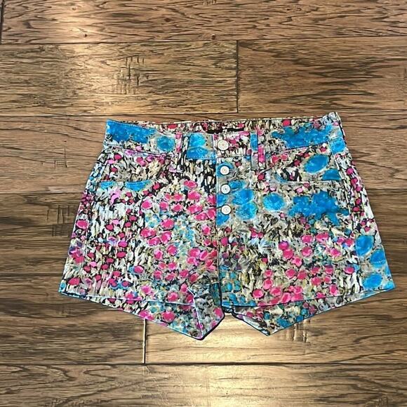 7 For All Mankind Multi-colored Floral Denim Mid Rise Shorts Size 26 - Picture 1 of 16